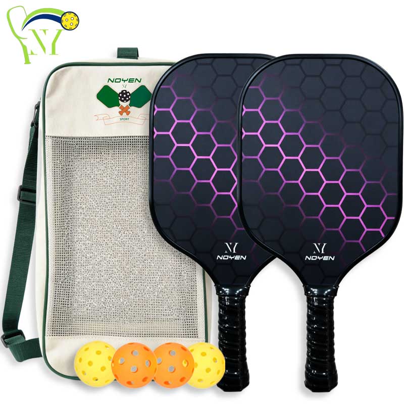 16mm Pickleball Paddle Set Purple Fibreglass Cushion Grip Pickleball Racket Lightweight Polymer