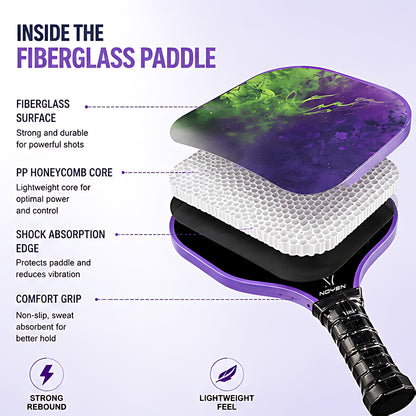 Professional Carbon Fiber Pickleball Paddle Set Purple 2 Paddles 4 Balls Bag Beginner FriendlyProfes