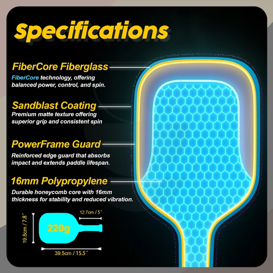 16mm Pickleball Paddle Set Purple Fibreglass Cushion Grip Pickleball Racket Lightweight Polymer